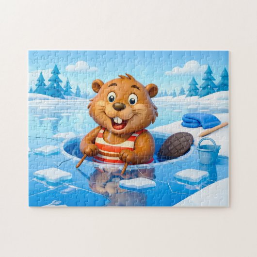 Puzzle Castor faisant un bain de glace dans un maillot de (Horizontal)