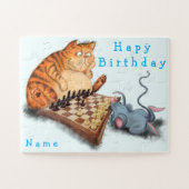 Puzzle Cat and Mouse Playing Chess - Add Name - Birthday (Horizontal)
