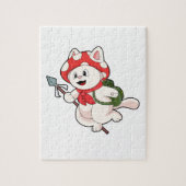 Puzzle Cat as Mushroom picker with Mushroom (Vertical)