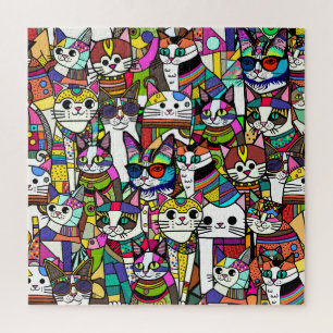 Puzzle Cat Crazy Clowder de chats, cadeau coloré