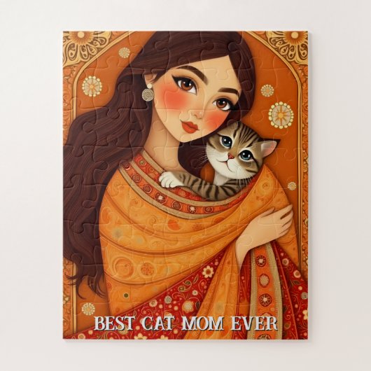 Puzzle Cat lover Mom Photo  orange (Vertical)