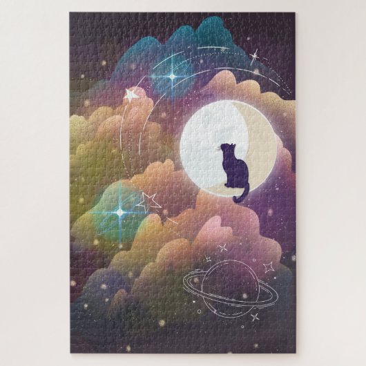 Puzzle Cat noir coloré Crescent Lune (Vertical)
