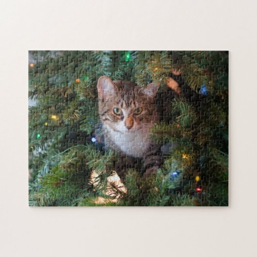 Puzzle Cat on Christmas tree (Horizontal)