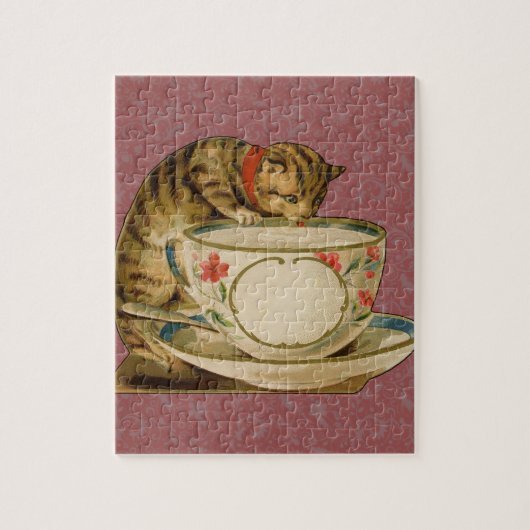 Puzzle Cat Teacup Cute Vintage Victorien (Vertical)
