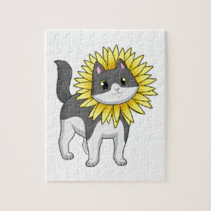 Puzzle Cat with sunflower