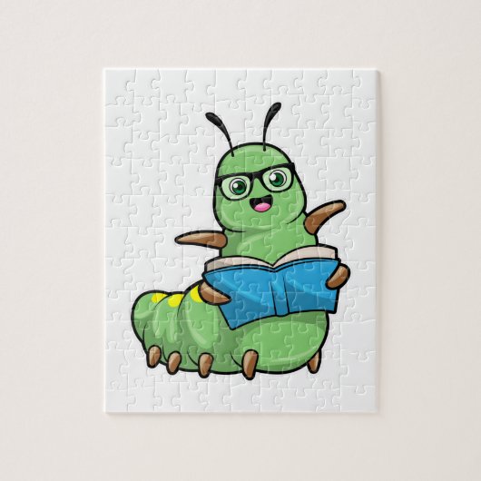 Puzzle Caterpillar Nerd avec livre et lunettes (Vertical)
