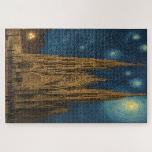 Puzzle Cathédrale de Barcelone à Night van Gogh Style (Horizontal)