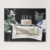 Puzzle Cats celebrating a birthday with cake and candles (Horizontal)