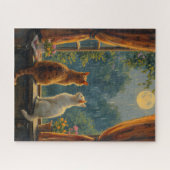 Puzzle Cats looking at the moon and rain (Horizontal)