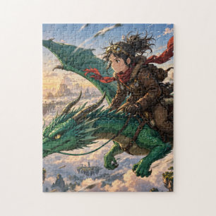 Puzzle Cavalier de dragon au lever du soleil