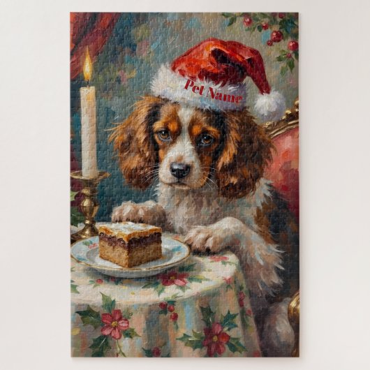 Puzzle Cavalier King Charles Christmas Pudding Tea Party (Vertical)