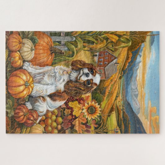 Puzzle Cavalier King Charles Espaniel Automne Thanksgivin (Horizontal)