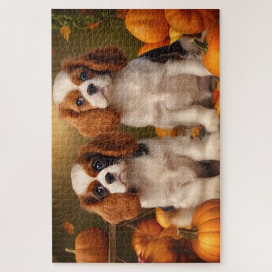 Puzzle Cavalier King Charles Spaniel Chiot Citrouille d'a (Vertical)