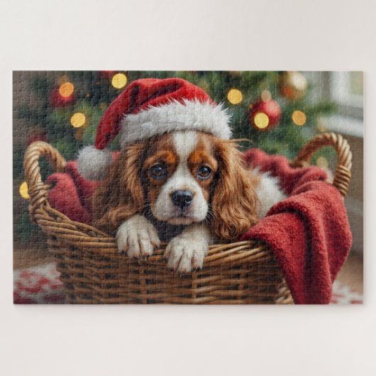 Puzzle Cavalier King Charles Spaniel Cozy Basket (Horizontal)