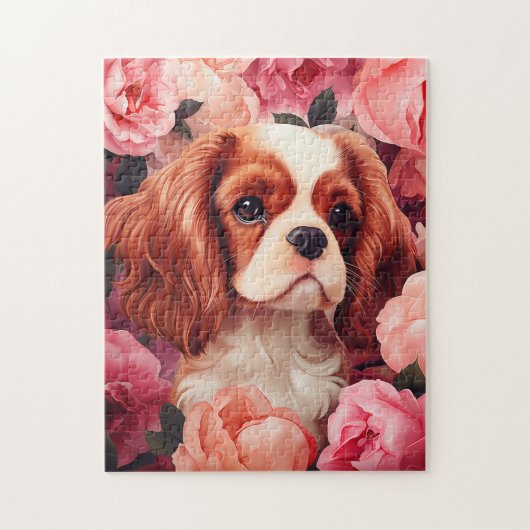 Puzzle Cavalier King Charles Spaniel en Rose (Vertical)