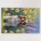 Puzzle Cavalier King Charles Spaniel Fleurs de printemps (Horizontal)