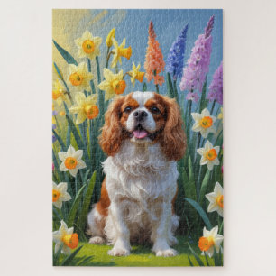 Puzzle Cavalier King Charles Spaniel Fleurs de printemps