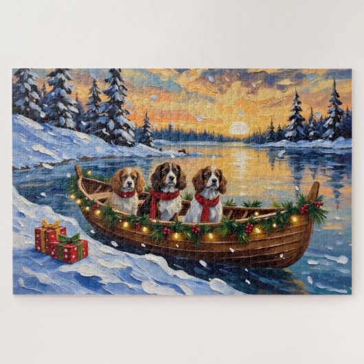 Puzzle Cavalier King Charles Spaniel Noël Bateau (Horizontal)