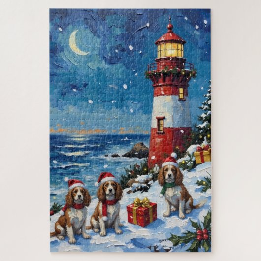 Puzzle Cavalier King Charles Spaniel Noël Phare (Vertical)