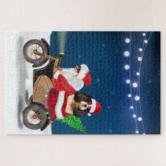 Puzzle Cavalier King Chien Noël Père Noël (Horizontal)