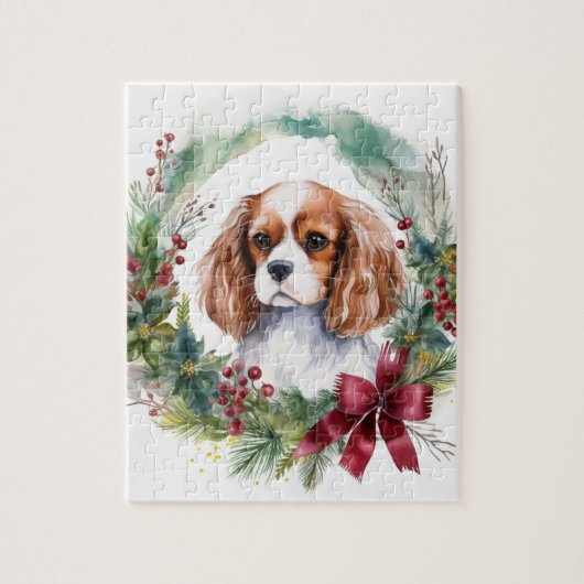 Puzzle Cavalier King Christmas Wreath Festive Pup (Vertical)