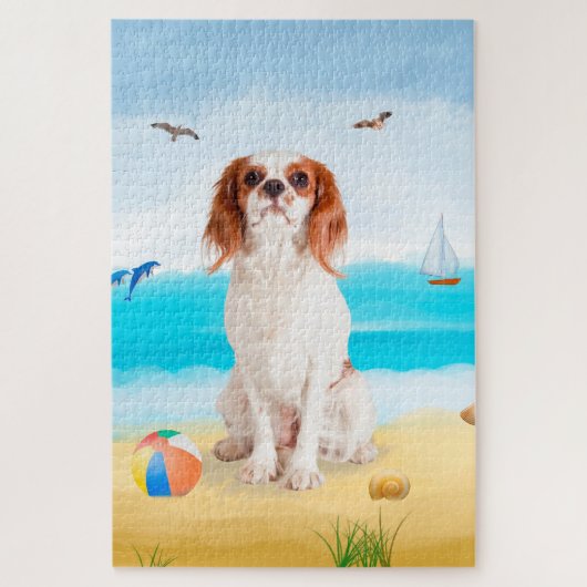 Puzzle Cavalier King Dog on Beach (Vertical)