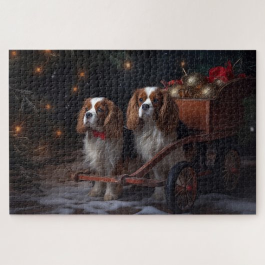 Puzzle Cavalier King Snowy Sleigh Christmas Decor   (Horizontal)