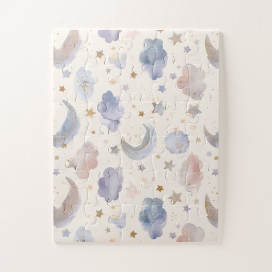 Puzzle Celestial Moon Stars Clouds Watercolor Pastels (Vertical)