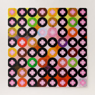 Puzzle Cercles multicolores cool et trèfles roses