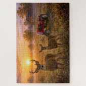 Puzzle Cerf à queue blanche avec tracteur agricole rouge (Vertical)