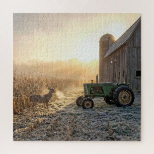 Puzzle Cerf avec tracteur agricole vert