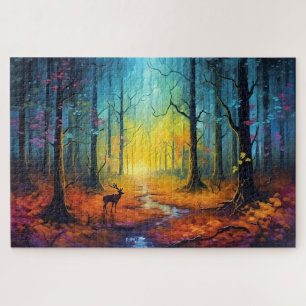 Puzzle Cerf dans la forêt d'automne arc-en-ciel
