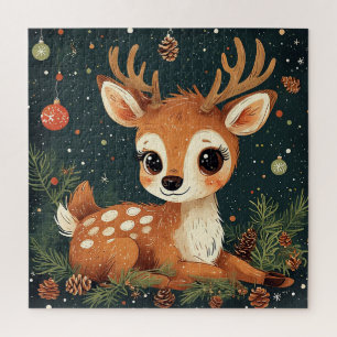 Puzzle Cerf de dessin animé mignon dans une couronne fest