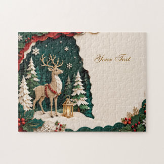 Puzzle Cerf de Noël cadre forestier