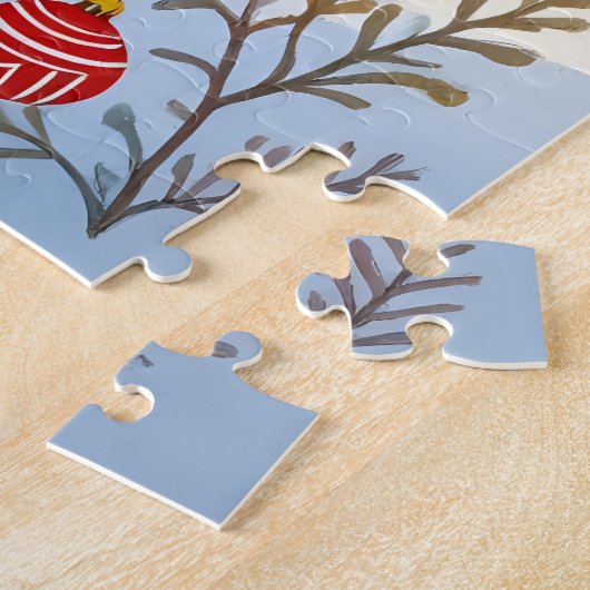 Puzzle Cerf de Noël en forêt d'hiver festive (Côté)