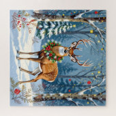 Puzzle Cerf de Noël en forêt d'hiver festive (Horizontal)