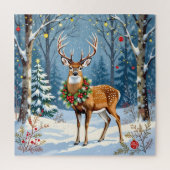 Puzzle Cerf de Noël en forêt d'hiver festive (Vertical)