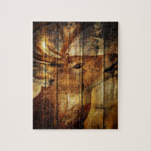 Puzzle Cerf de Virginie primitif en bois de grange