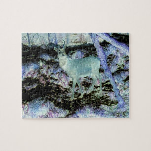 Puzzle Cerf élaphe effrayant faune sylvestre forêt sombre