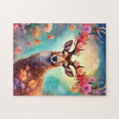 Puzzle Cerf Enchanté Avec Fleurs (Horizontal)