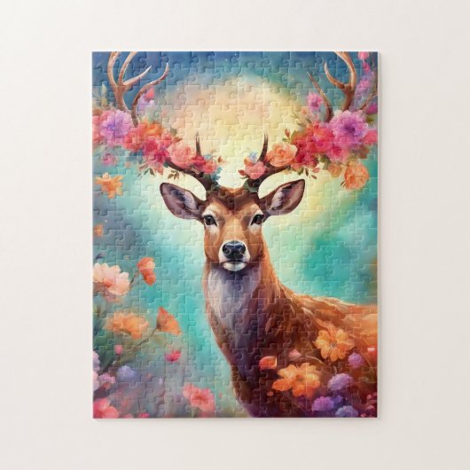 Puzzle Cerf Enchanté Avec Fleurs (Vertical)