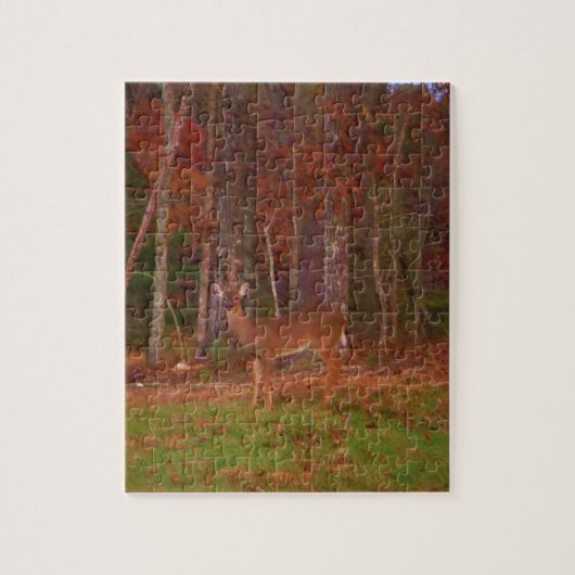 Puzzle Cerf, Grass vert rouge et feuilles d'or (Vertical)