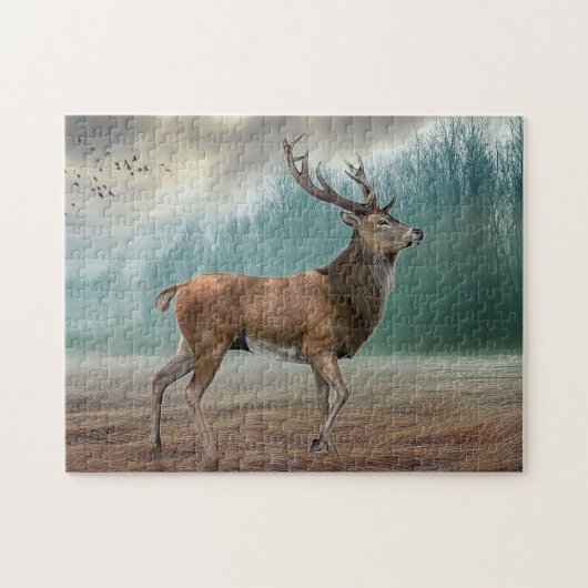 Puzzle Cerf Lone Dans La Forêt Misty (Horizontal)