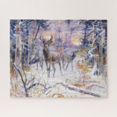 Puzzle Cerfs dans une forêt enneigée (saison hivernale) (Horizontal)