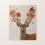 Puzzle Cerfs et Inséparables<br><div class="desc">Cerfs et Inséparables par Fab Funky. Deer pose avec ses amis en plumes et des fleurs sur ses bois. | 190909D</div>