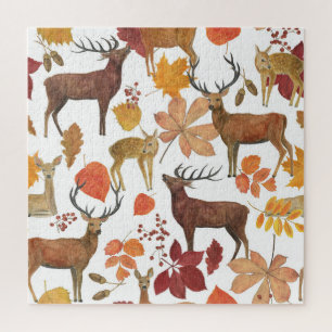 Puzzle Cerfs, feuilles d'automne : motif d'aquarelle.