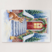 Puzzle Cesky Terrier Snowy Staircase Christmas Art (Horizontal)