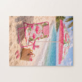 Puzzle Chaise de plage et parasol sur le thème du flamant (Horizontal)