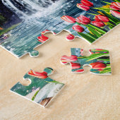 Puzzle Chalet de printemps avec tulipes en fleurs (Côté)