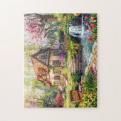 Puzzle Chalet de printemps avec tulipes en fleurs (Vertical)